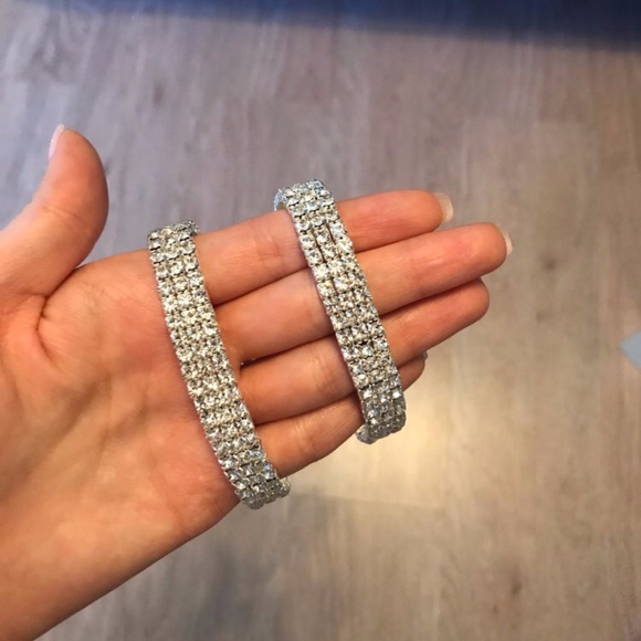 Layered Rhinestone Silver Elastic Stretch Anklet - Picture 4 of 8